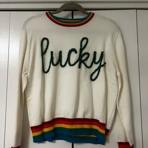 Lucky Brand Women's Cream Sweater with Rainbow Trim
